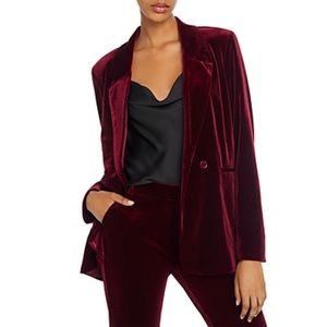 AQUA Velvet Double Breasted Blazer in maroon. Excellent for holiday attire!